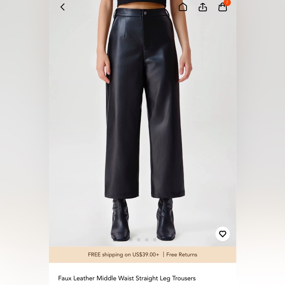 Cider Faux leather straight leg middle waist crop trouser